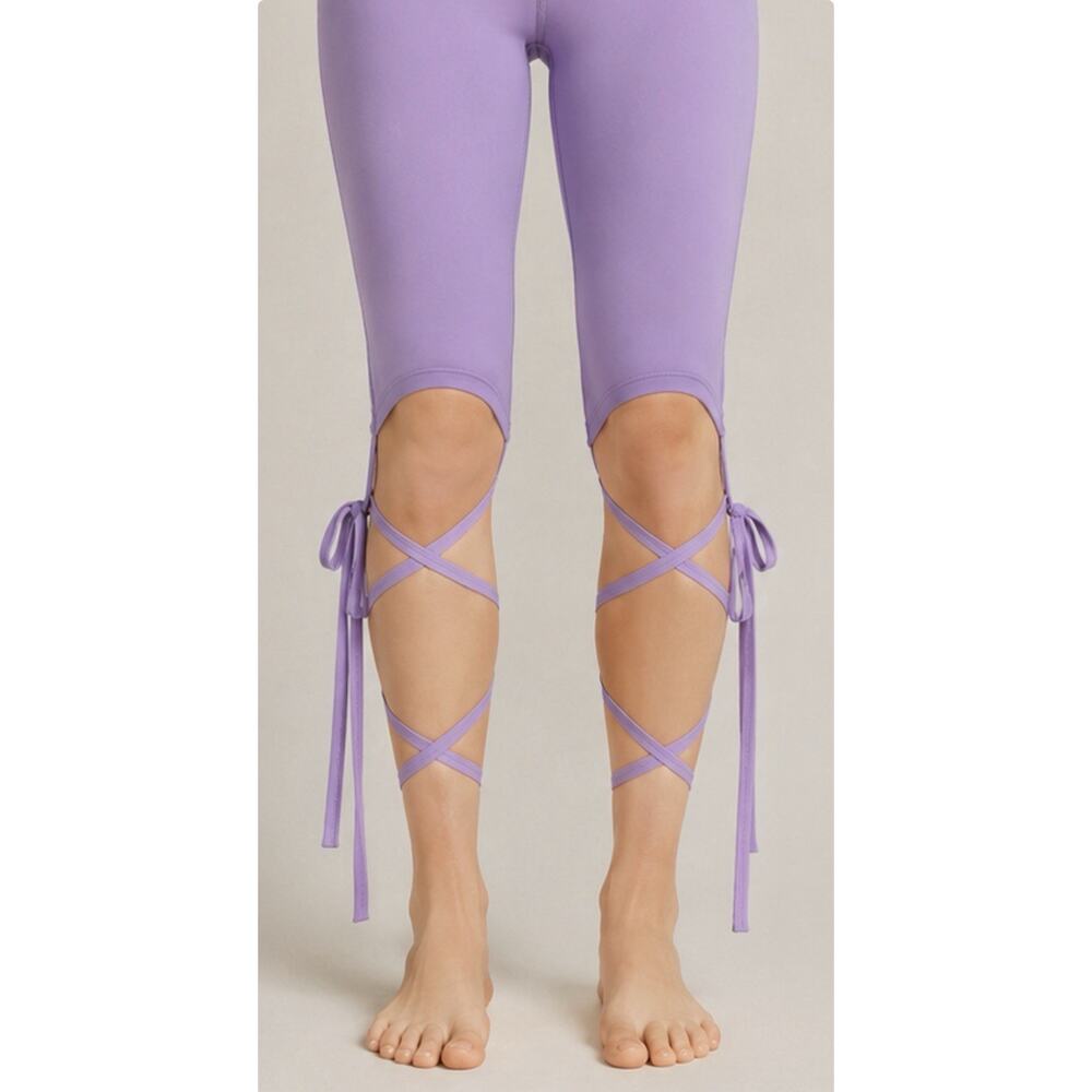 Halara S Small Lilac Leggings Knee Length With Tie Wraps NWT Dance Ballet Acro